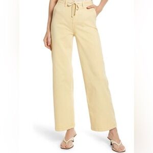 Paige Carly High Rise Wide Leg Cropped Pants in Pale Yellow Size 28